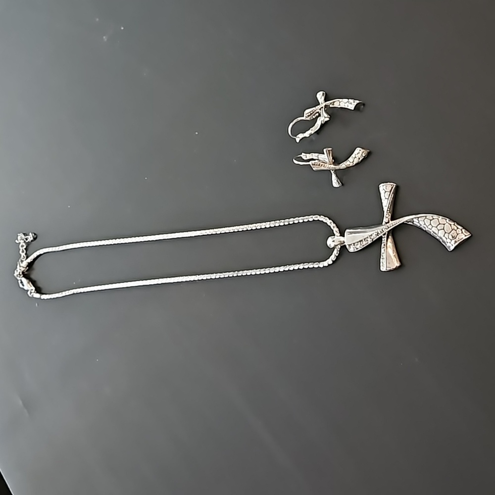 Silver cross necklace and earrings set